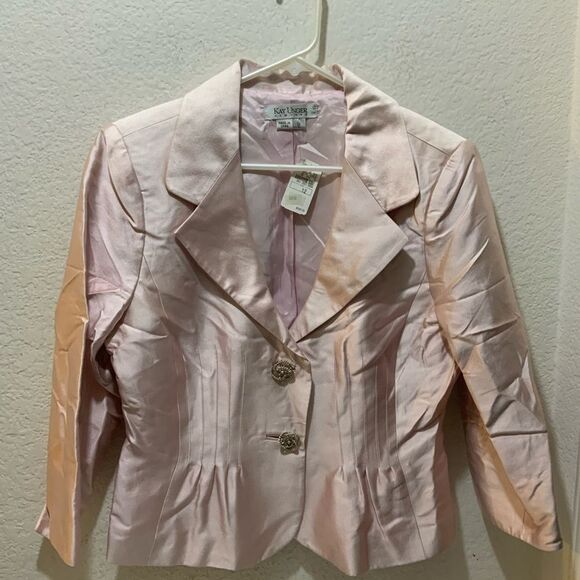 NWT Kay Unger New York Ivory Satin Blazer sz 12 Silk blend Bling Buttons - Picture 2 of 11